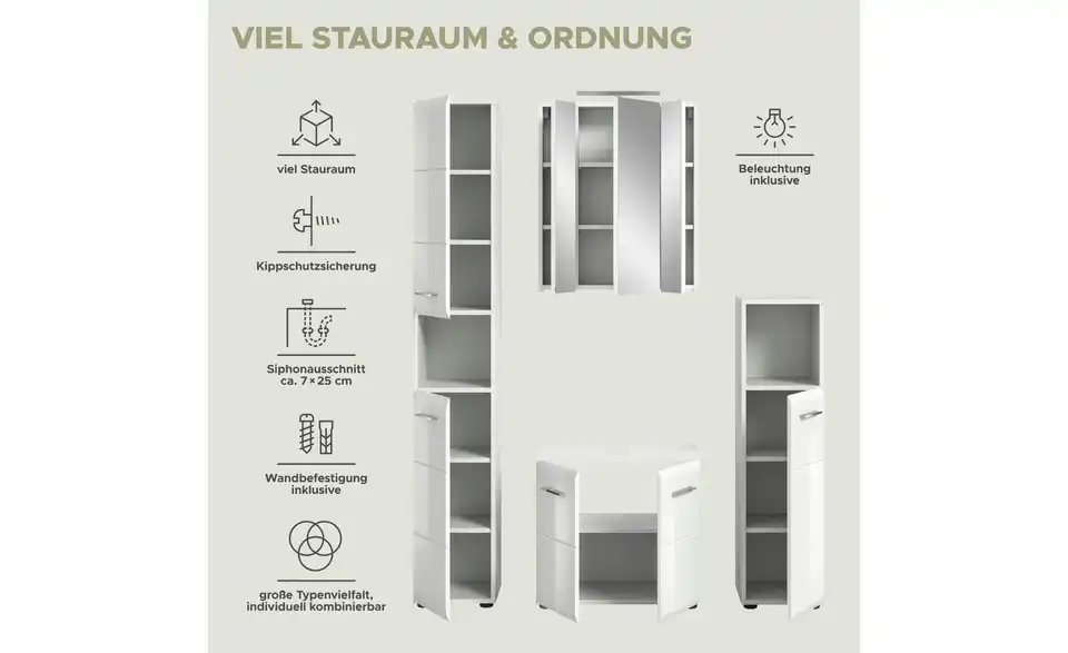 Badkombination, Bild mit Text