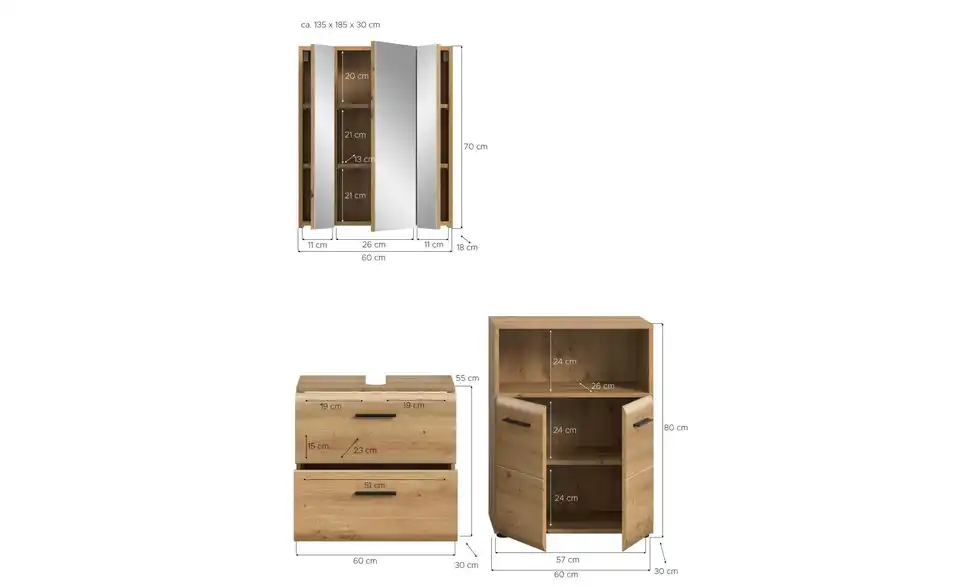 Badkombination, Bemaßung