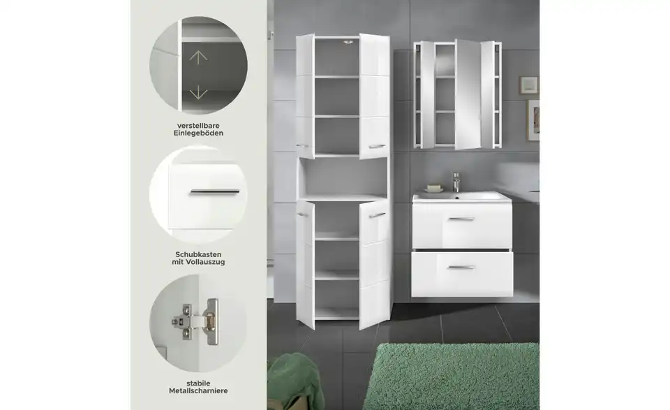 Badkombination, Bild mit Text