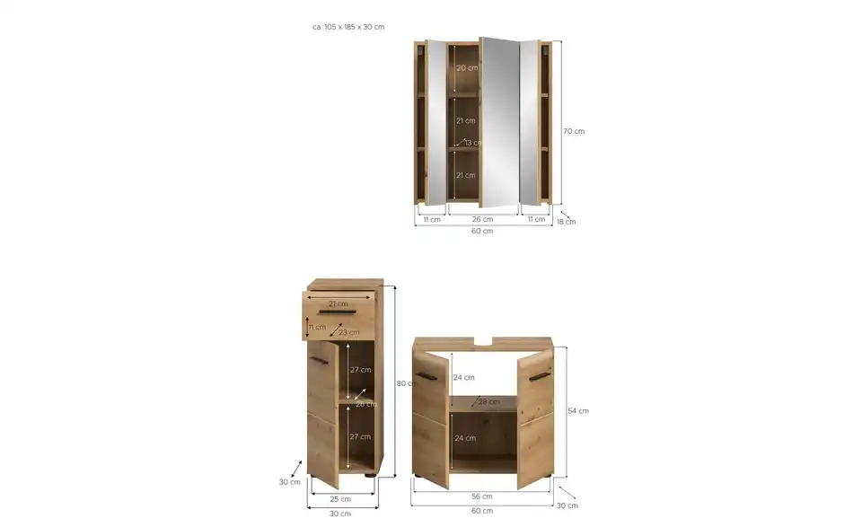 Badkombination, Bemaßung