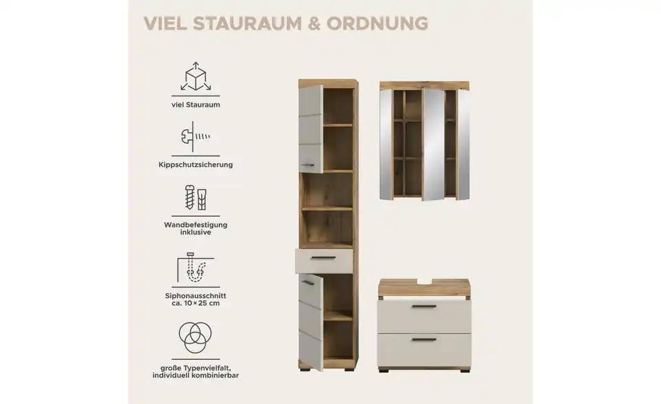 Badkombination, Bild mit Text