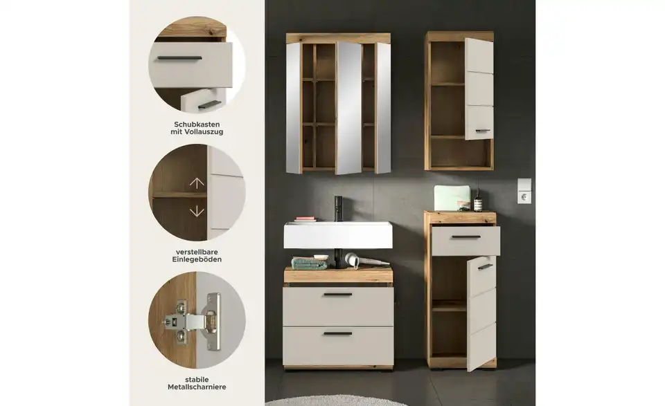 Badkombination, Bild mit Text