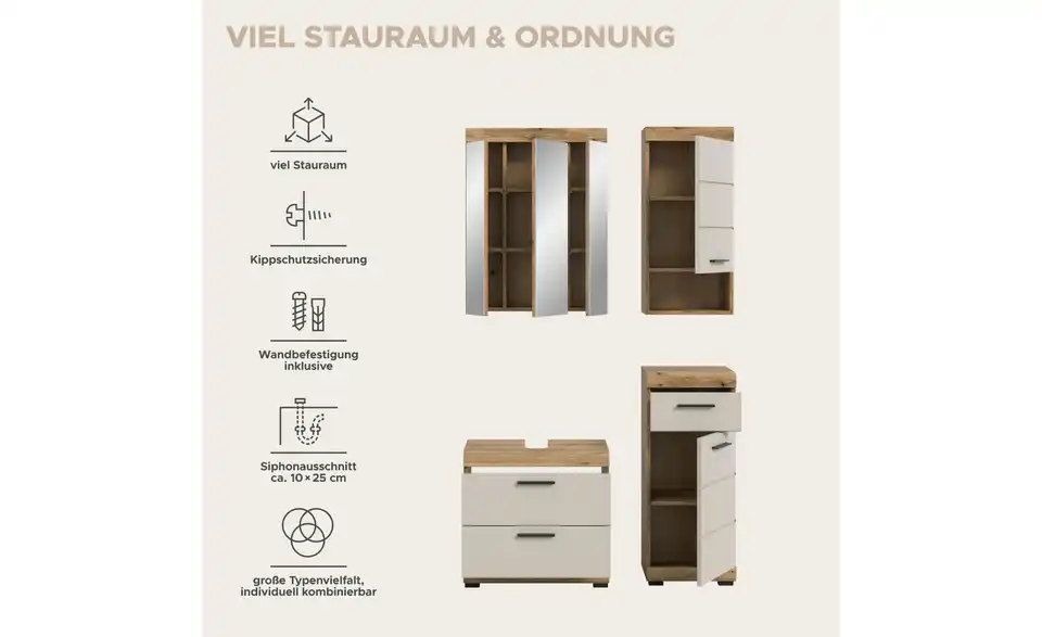 Badkombination, Bild mit Text