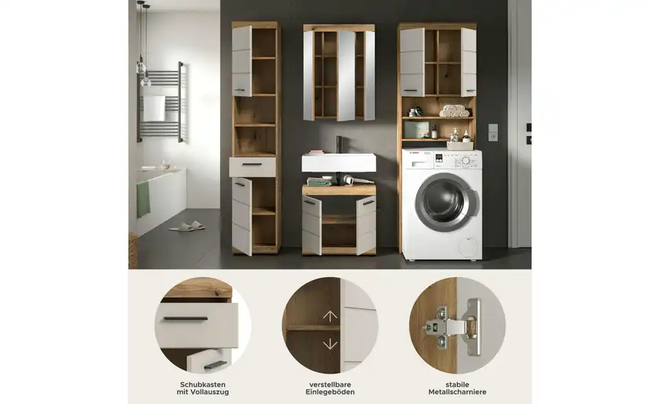 Badkombination, Bild mit Text