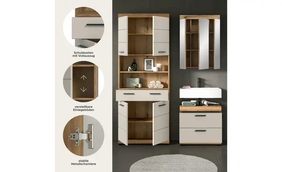 Badkombination, Bild mit Text