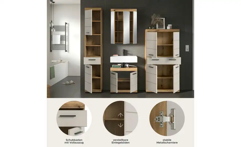 Badkombination, Bild mit Text