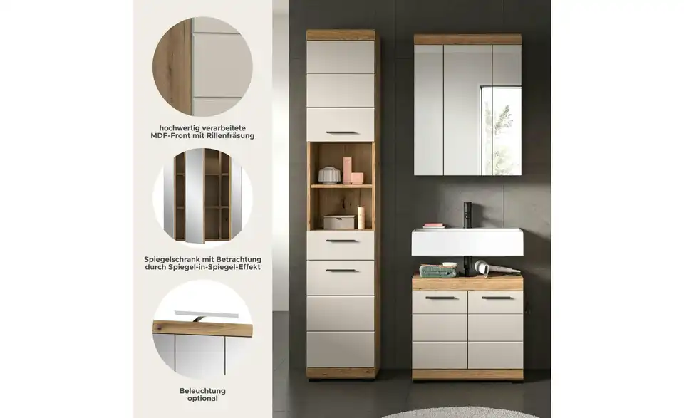 Badkombination, Bild mit Text