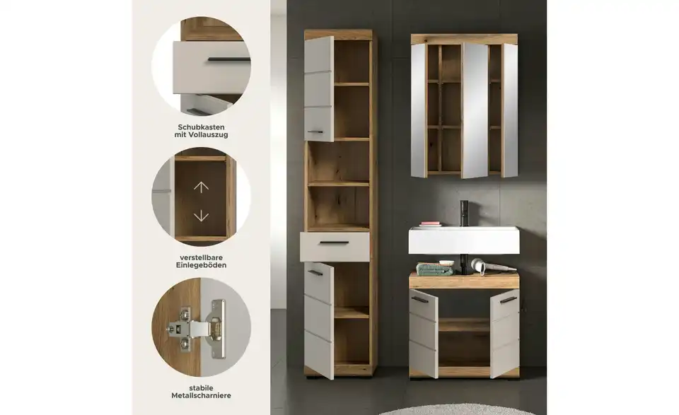 Badkombination, Bild mit Text