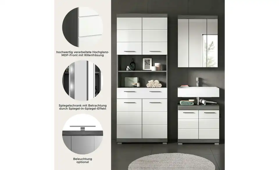 Badkombination, Bild mit Text