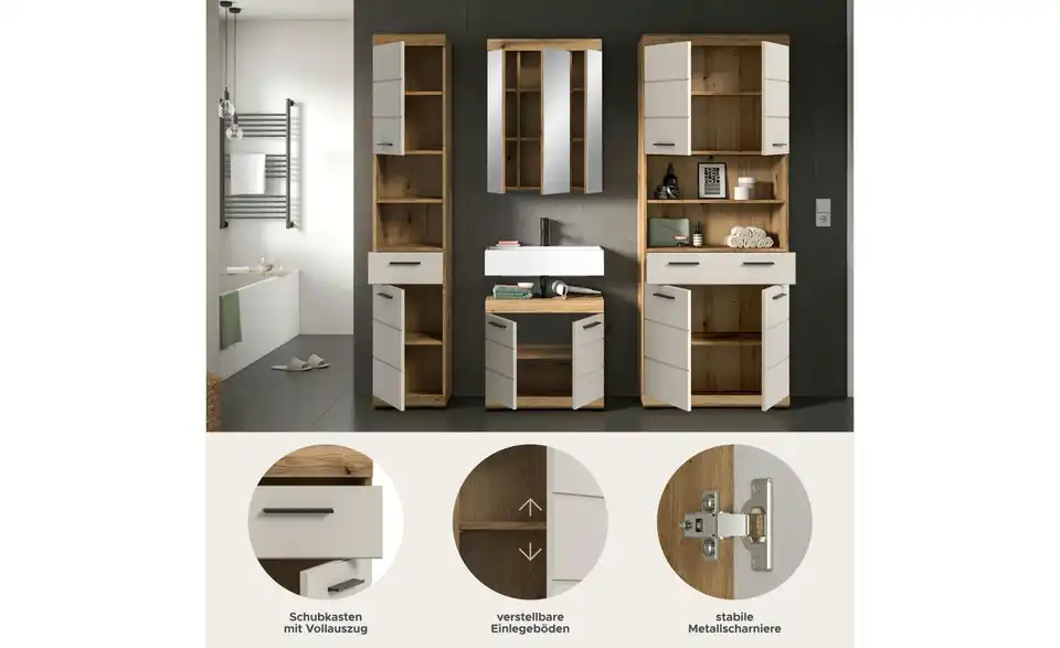 Badkombination, Bild mit Text