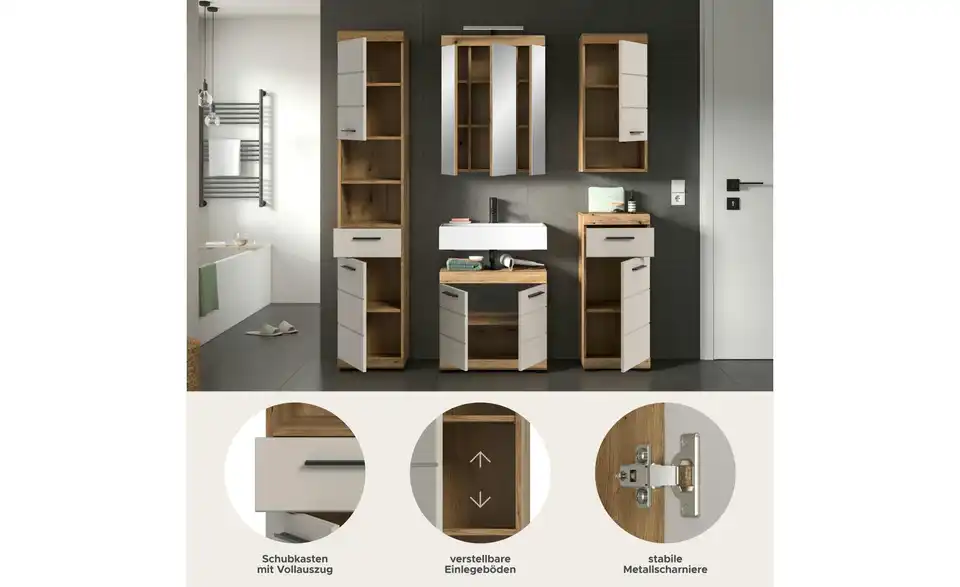 Badkombination, Bild mit Text