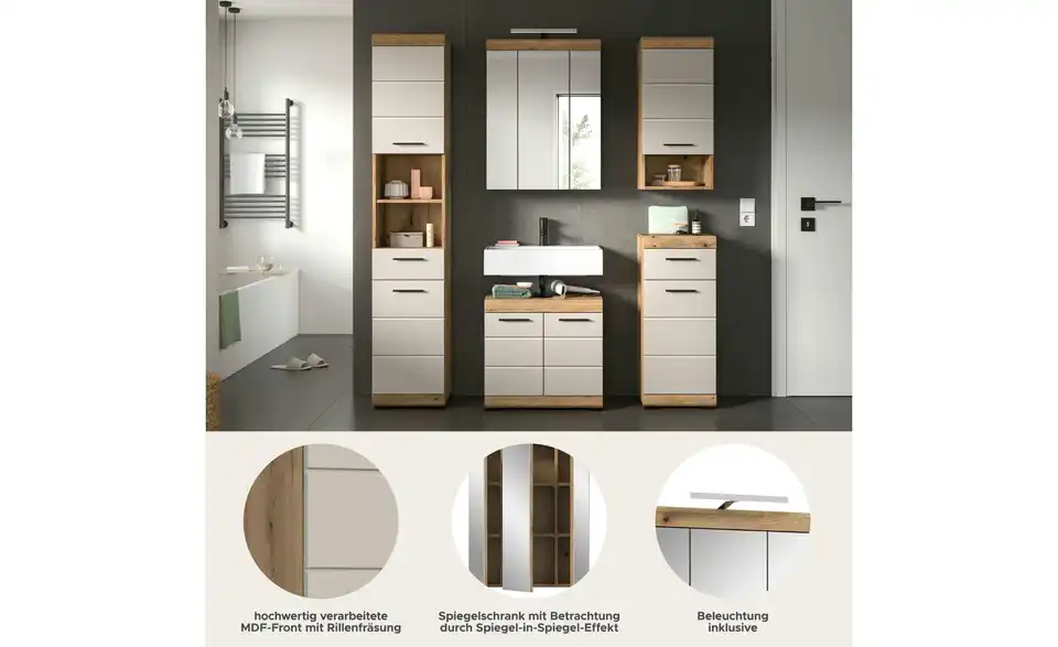 Badkombination, Bild mit Text