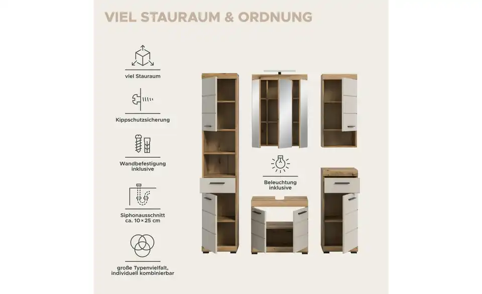 Badkombination, Bild mit Text