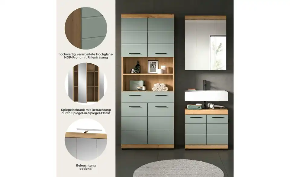 Badkombination, Bild mit Text