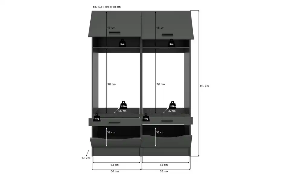 Waschmaschinenumbau Set Frillensee, Bemaßung