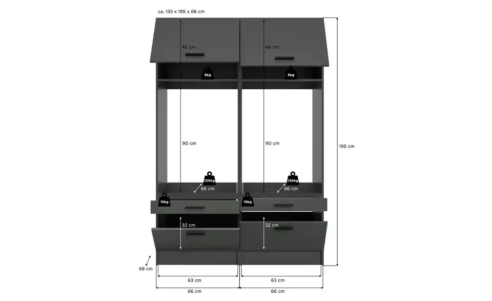 Waschmaschinenumbau Set Frillensee, Bemaßung