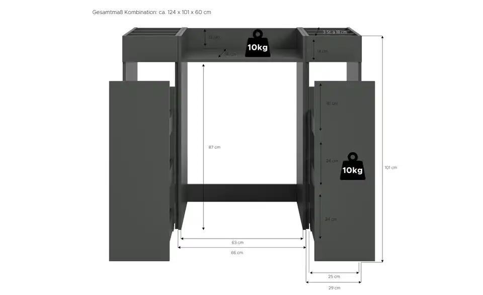Waschmaschinenumbau Set, Bemaßung