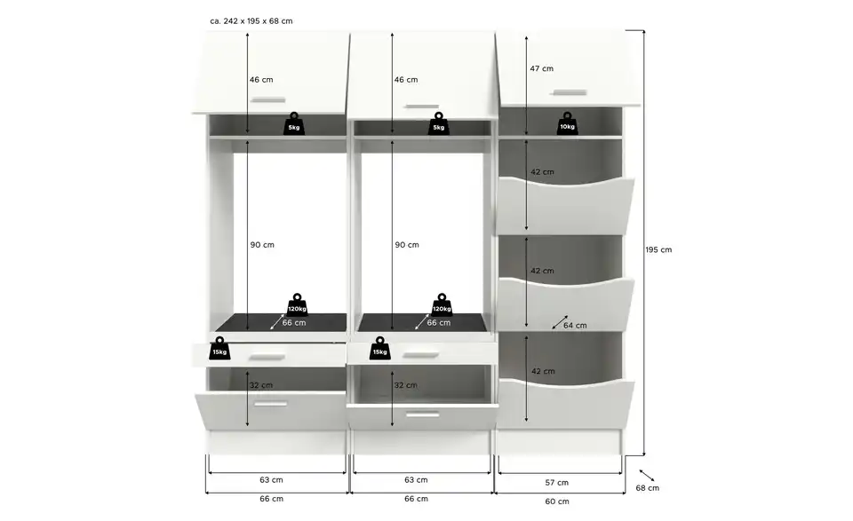 Waschmaschinenumbau Set Frillensee, Bemaßung