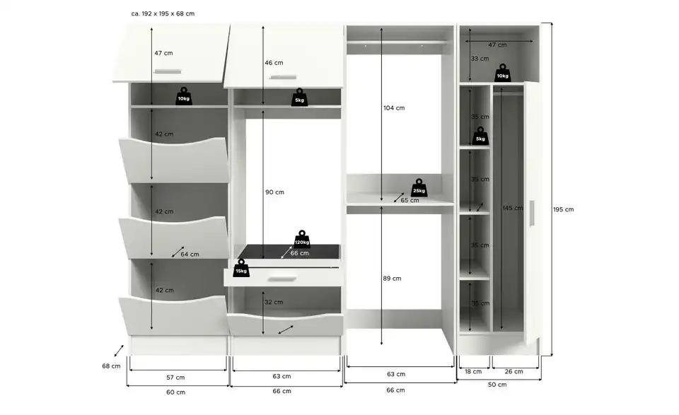 Waschmaschinenumbau Set Frillensee, Bemaßung