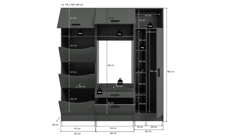 Waschmaschinenumbau Set Frillensee, Bemaßung