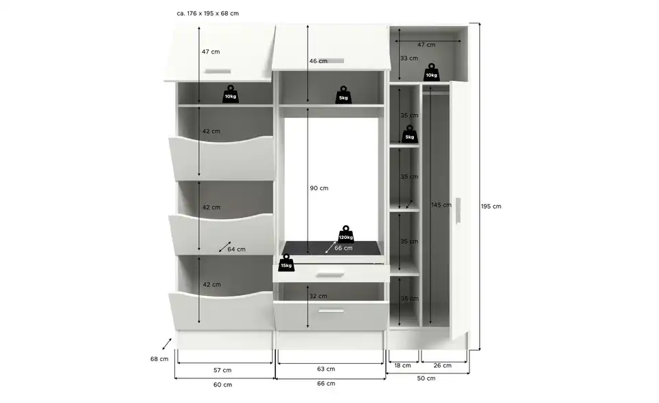 Waschmaschinenumbau Set Frillensee, Bemaßung