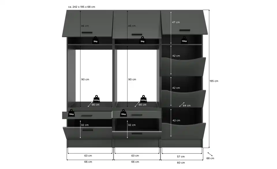 Waschmaschinenumbau Set Frillensee, Bemaßung