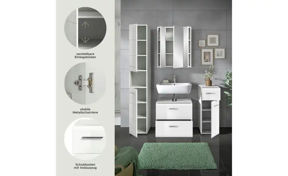 Badkombination, Bild mit Text