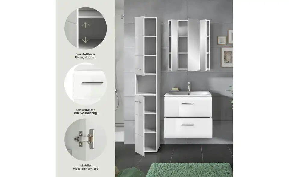 Badkombination, Bild mit Text