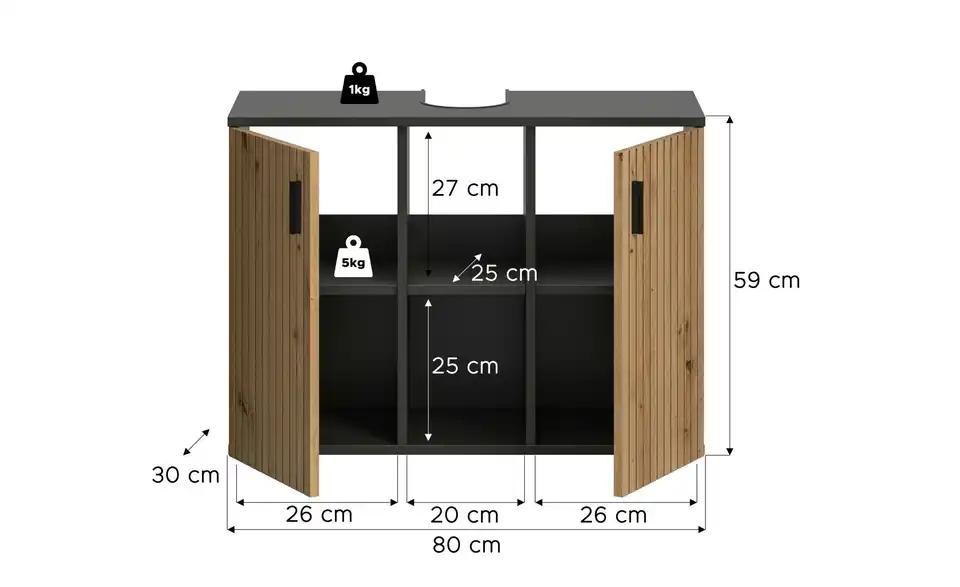 Waschbeckenunterschrank, Bemaßung