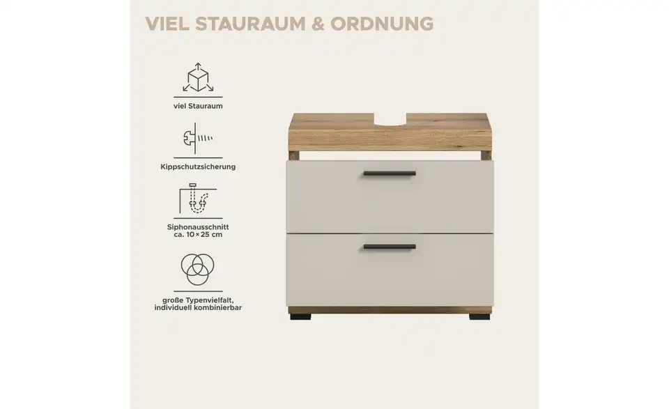 Waschbeckenunterschrank, Bild mit Text