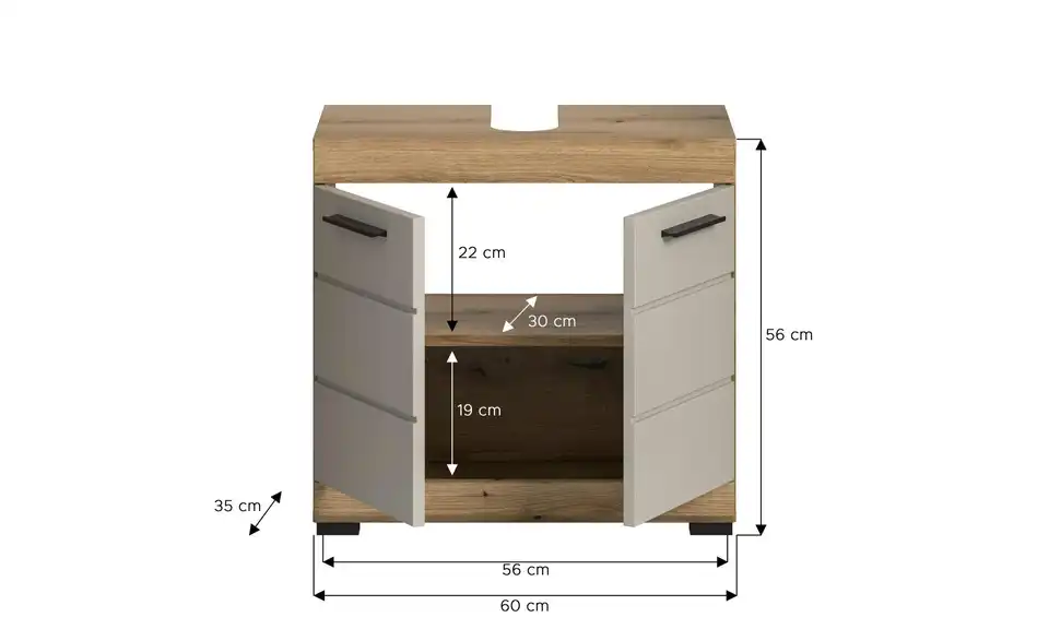 Waschbeckenunterschrank, Bemaßung