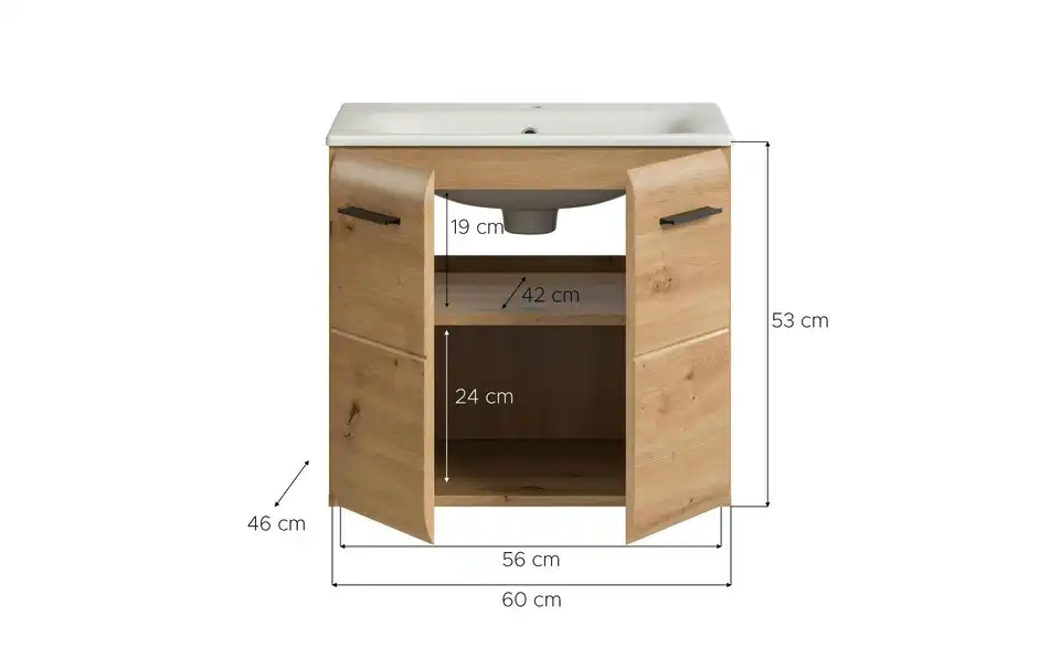 Waschtisch inkl. Waschbecken, Bemaßung