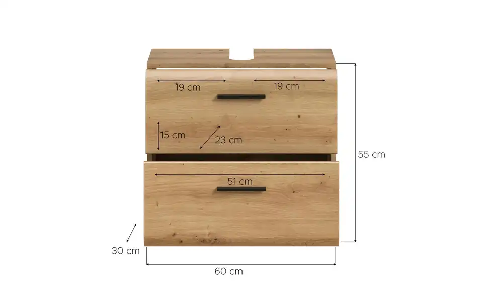 Waschbeckenunterschrank, Bemaßung