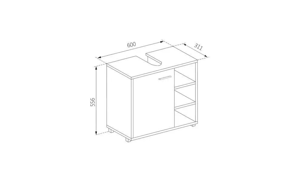 Waschbeckenunterschrank, Bemaßung