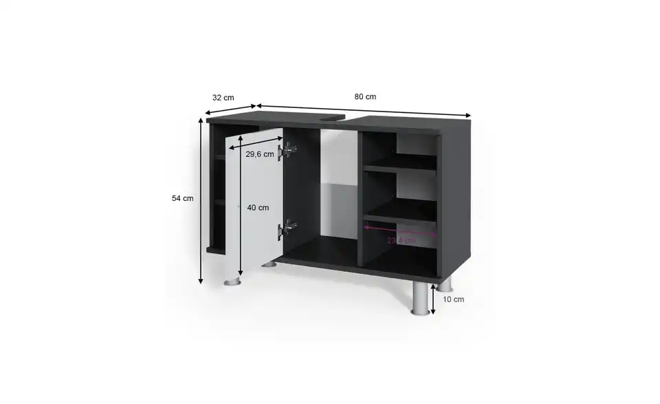 Waschbeckenunterschrank, Bemaßung