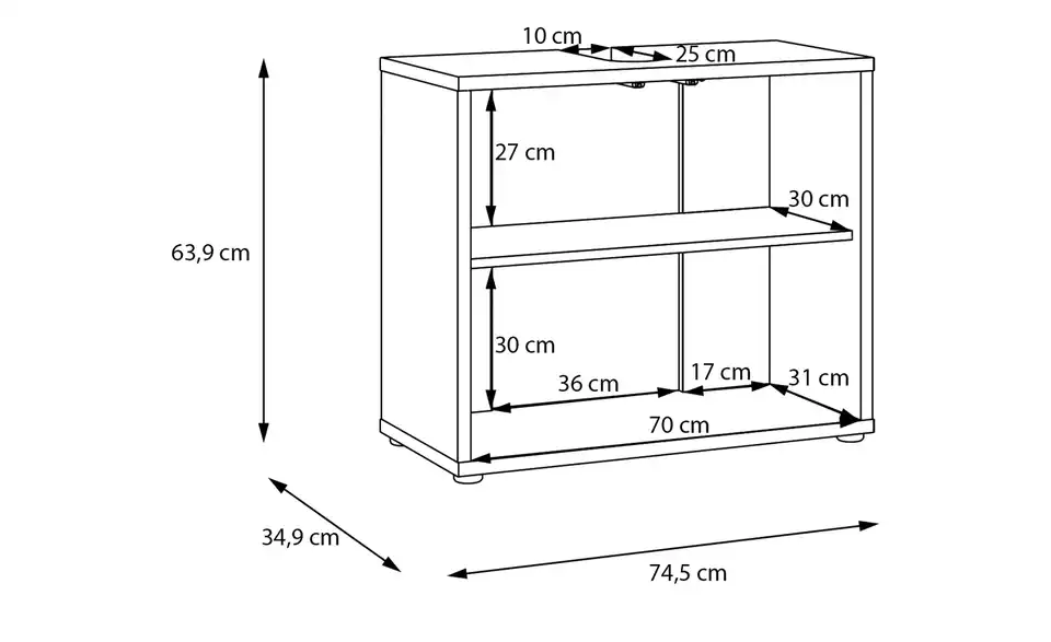 Waschbeckenunterschrank Bolognano, Bemaßung