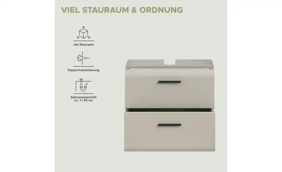Waschbeckenunterschrank, Bild mit Text