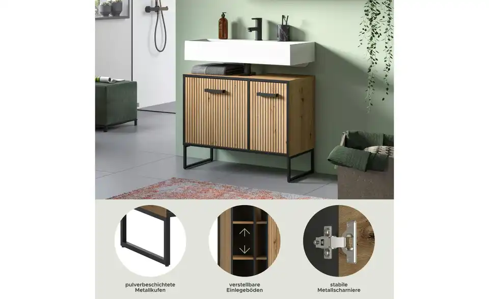Waschbeckenunterschrank, Bild mit Text