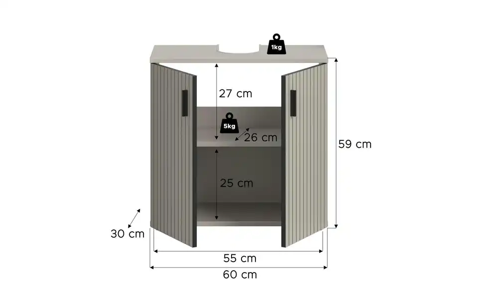 Waschbeckenunterschrank, Bemaßung