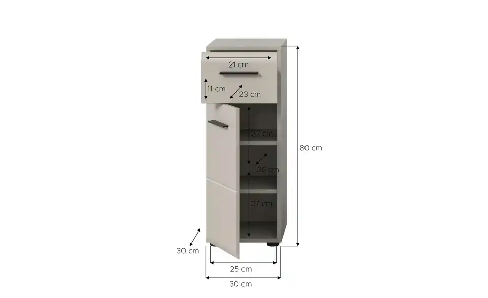 Midischrank, Bemaßung