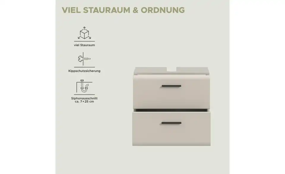 Waschbeckenunterschrank, Bild mit Text