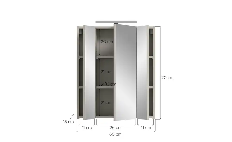 Spiegelschrank mit Beleuchtung, Bemaßung