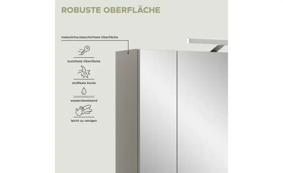 Spiegelschrank mit Beleuchtung, Bild mit Text