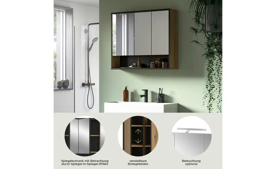 Spiegelschrank, Bild mit Text