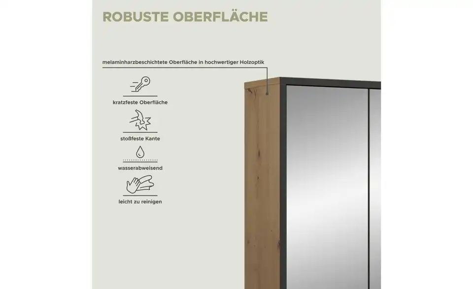 Spiegelschrank, Bild mit Text