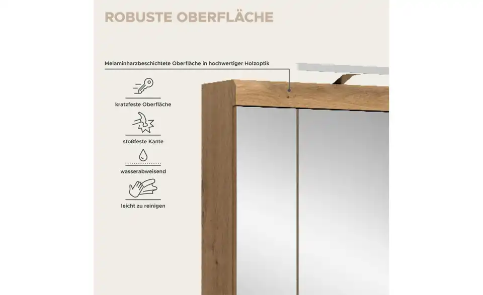 Spiegelschrank, Bild mit Text