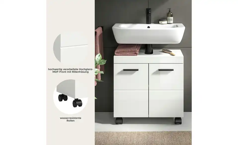 Waschbeckenunterschrank, Bild mit Text