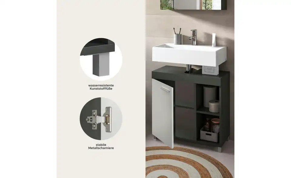 Waschbeckenunterschrank, Bild mit Text