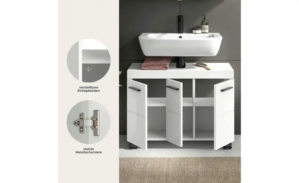 Waschbeckenunterschrank, Bild mit Text
