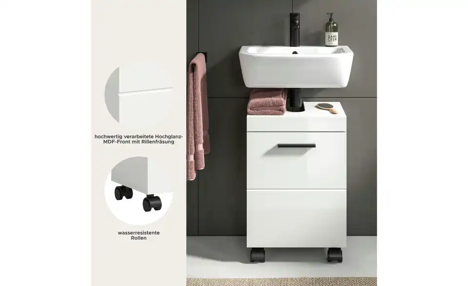 Waschbeckenunterschrank, Bild mit Text